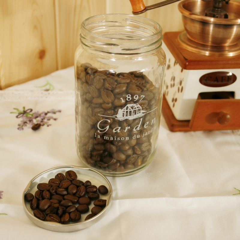 Sklenená dóza Garden 1897 biely text 13cm