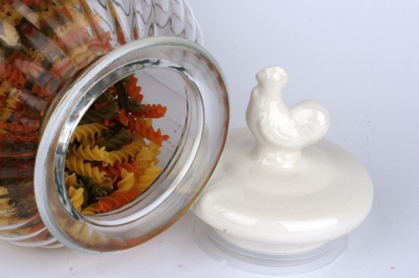 Sklenená dóza na potraviny s kohútom 17x34cm