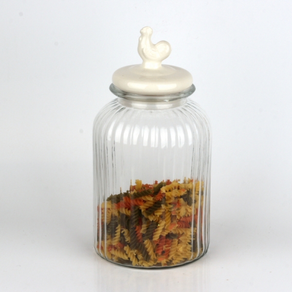 Sklenená dóza na potraviny s kohútom 17x34cm