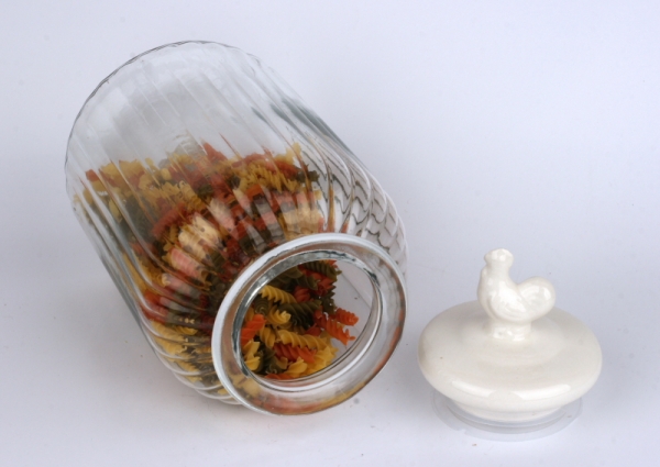 Sklenená dóza na potraviny s kohútom 17x34cm