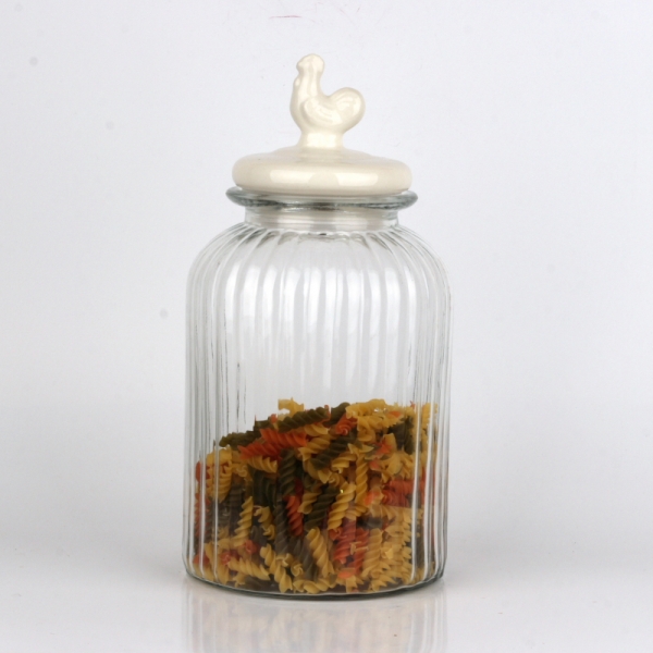 Sklenená dóza na potraviny s kohútom 17x34cm