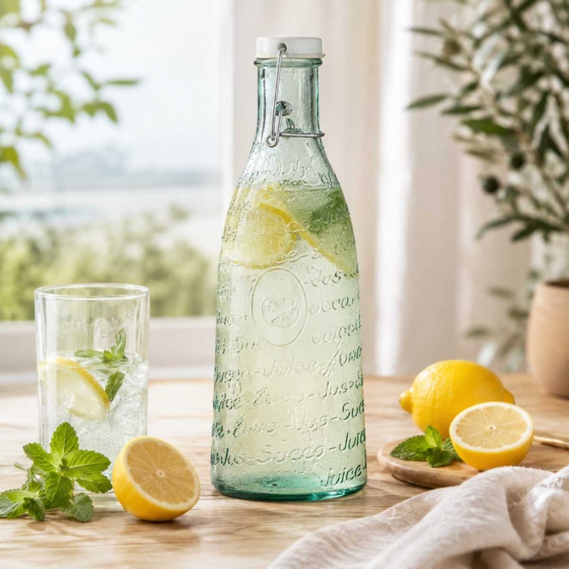 Sklenená fľaša na domácu limonádu a sirup JUICE s patentným uzáverom 1 l