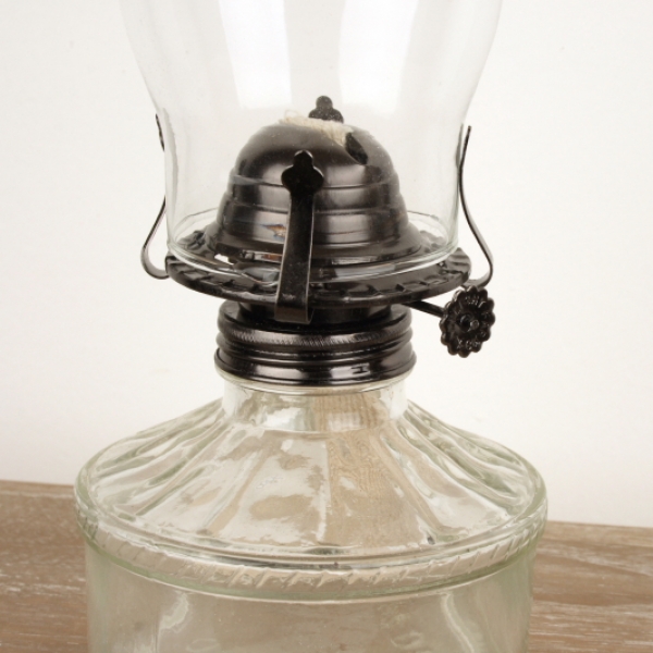 Sklenená petrolejová lampa číra 32cm