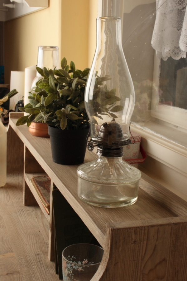 Sklenená petrolejová lampa číra 32cm