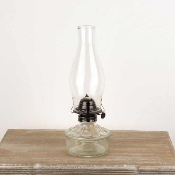 Sklenená petrolejová lampa číra 32cm