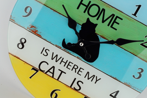 Sklenené nástenné hodiny mačka 30cm