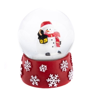 Sklenené ťažítko so snehuliakom s čiernou lucernou