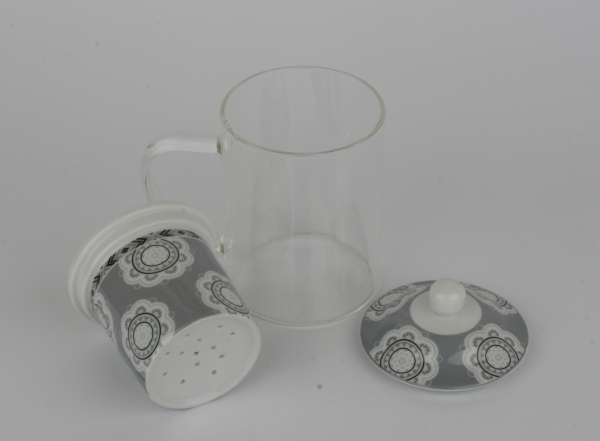 Sklenený hrnček sa sitkom na sypaný čaj 300ml