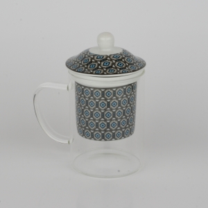 Sklenený hrnček so sitkom na sypaný čaj tmavý 300ml