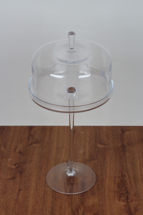 Sklenený podnos s poklopom na vysokej nôžke 28cm