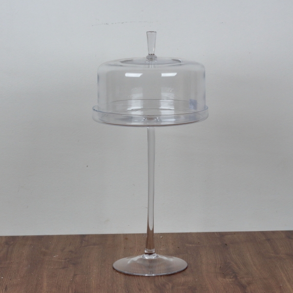 Sklenený podnos s poklopom na vysokej nôžke 28cm