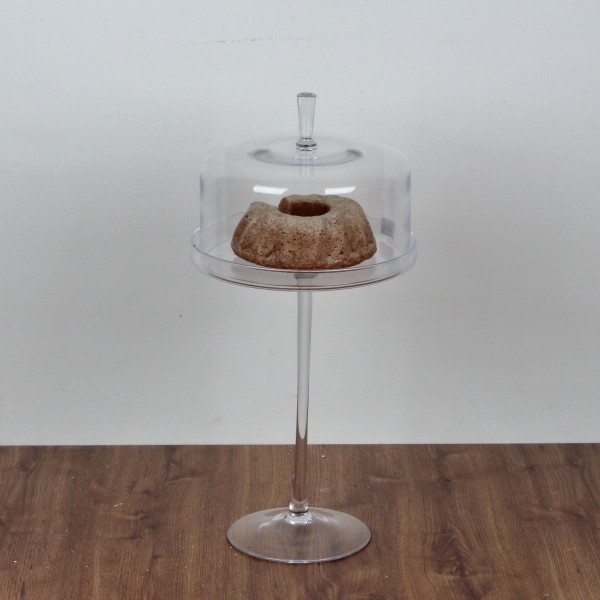 Sklenený podnos s poklopom na vysokej nôžke 28cm