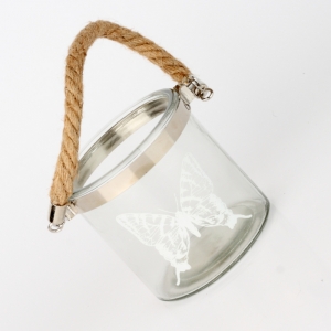 Sklenený svietnik s motýľom 10cm