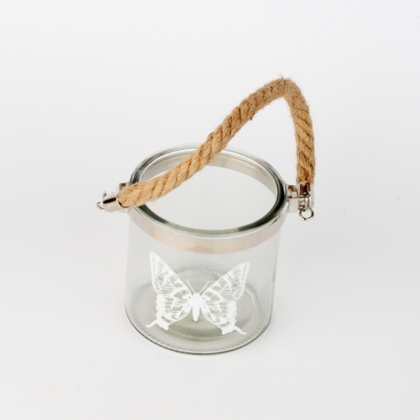 Sklenený svietnik s motýľom 10cm