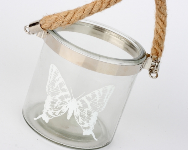 Sklenený svietnik s motýľom 10cm