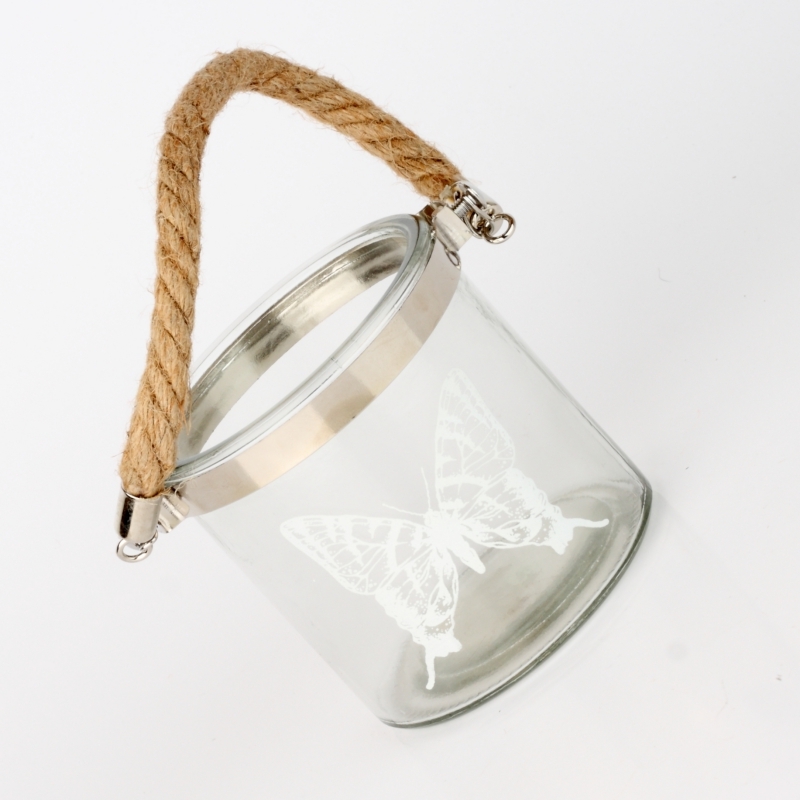 Sklenený svietnik s motýľom 10cm