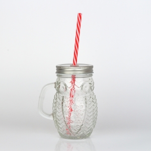 Sklenice s brčkem sova 