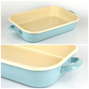 Smaltovaný pekáč s ušami modrý 37,5x24,5x,6,5cm