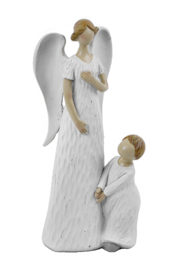 Soška anjel matka a dieťa biela Láska
