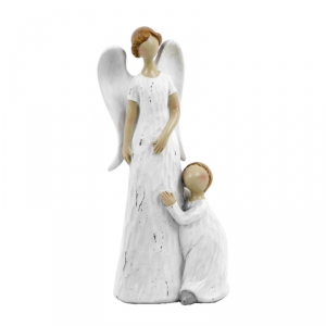 Soška anjel matka a dieťa biela 