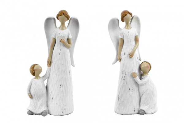 Soška anjel matka a dieťa biela 
