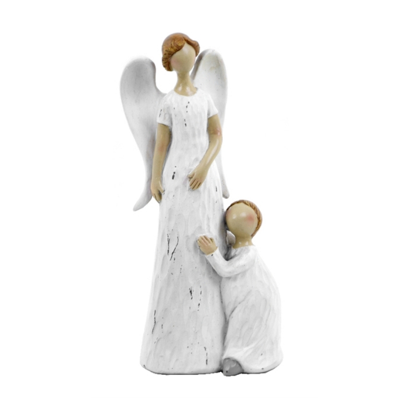 Soška anjel matka a dieťa biela 