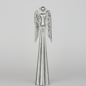 Soška anjel plechový strieborný 25,5cm