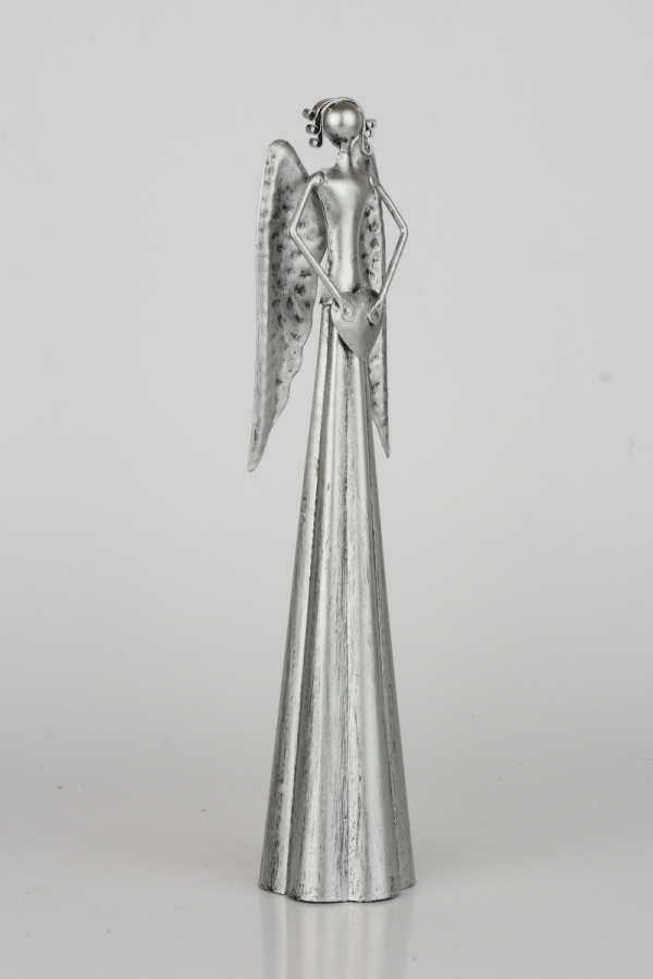 Soška anjel plechový strieborný 25,5cm
