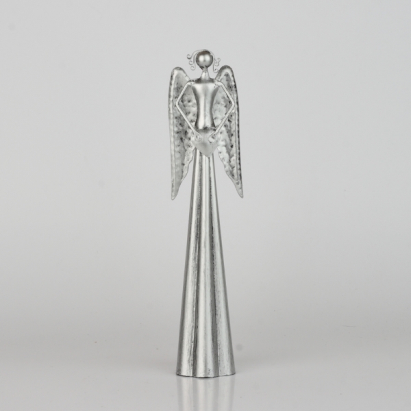 Soška anjel plechový strieborný 25,5cm