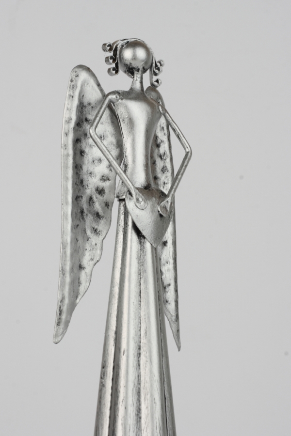 Soška anjel plechový strieborný 25,5cm