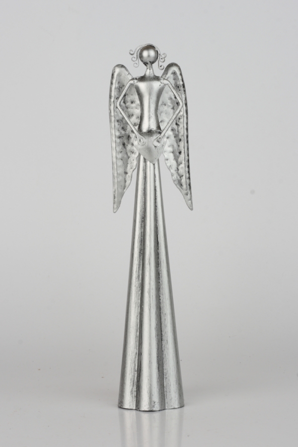 Soška anjel plechový strieborný 25,5cm