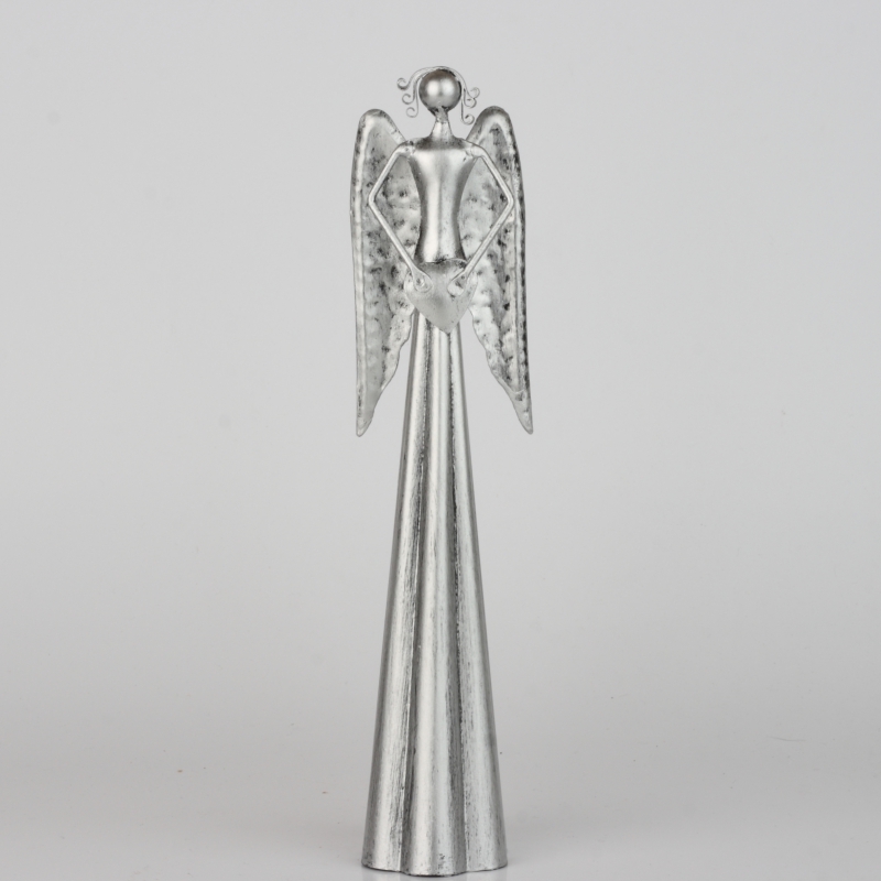Soška anjel plechový strieborný 25,5cm