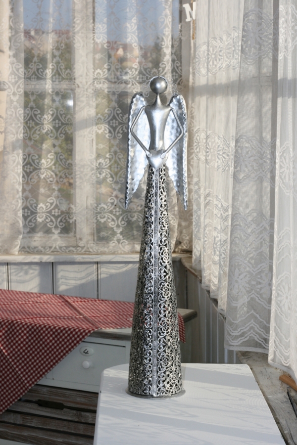 Soška anděl plechový stříbrný velký 57 cm