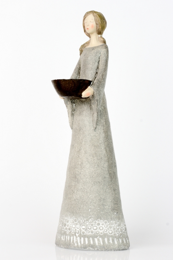 Soška anjel s miskou na sviečku 37cm