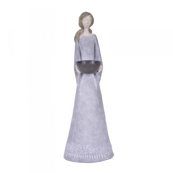 Soška anjel s miskou na sviečku 37cm