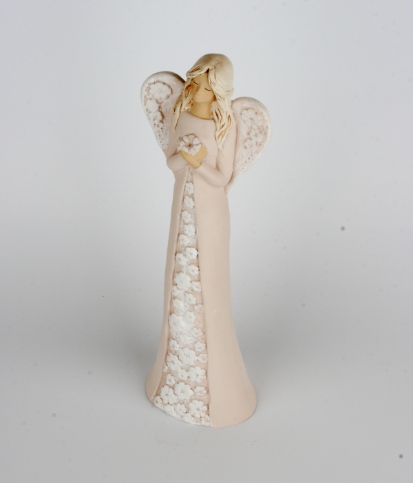 Soška anjel v ružových šatách 38cm