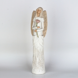 Soška anjela Nežnosť stojaci s ružou 42cm