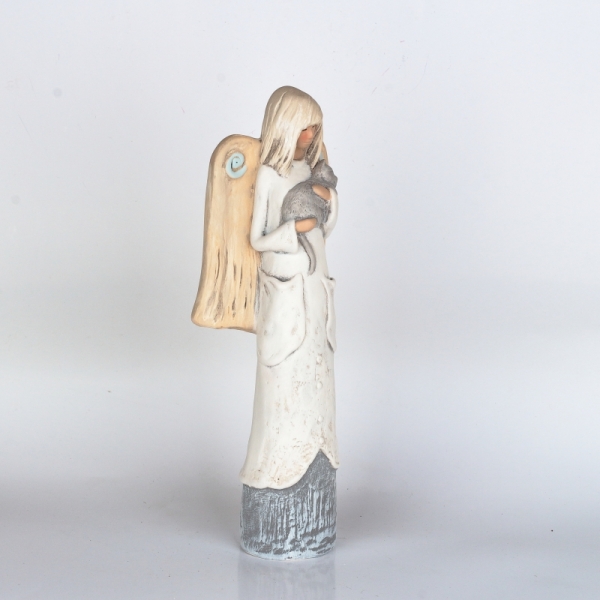 Soška anjela s mačkou 34cm