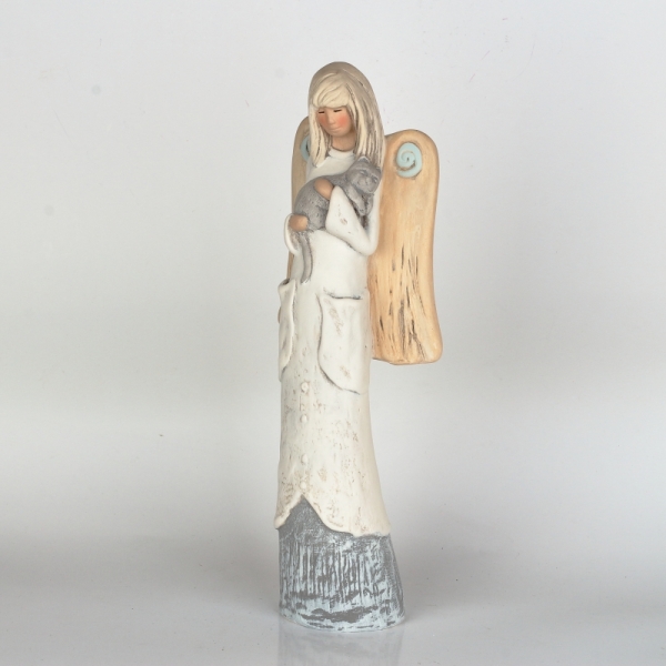 Soška anjela s mačkou 34cm
