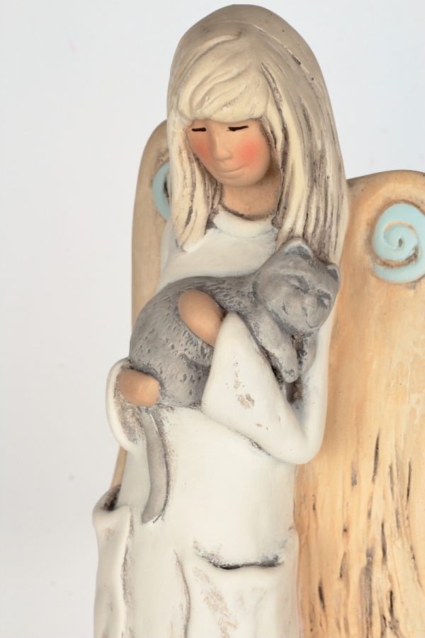 Soška anjela s mačkou 34cm