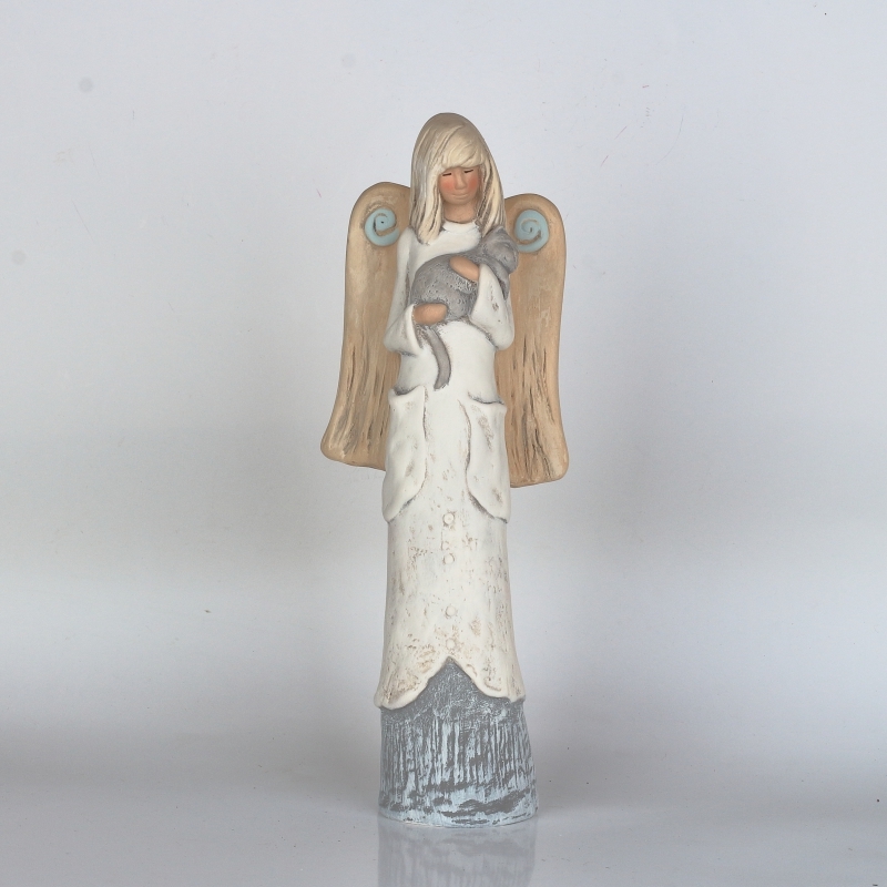 Soška anjela s mačkou 34cm