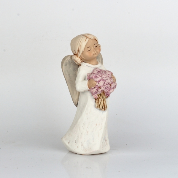 Soška anjela s kyticou 15cm