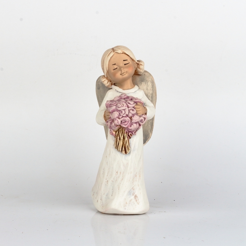 Soška anjela s kyticou 15cm