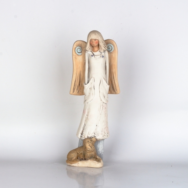Soška anjela s psíkom 34cm