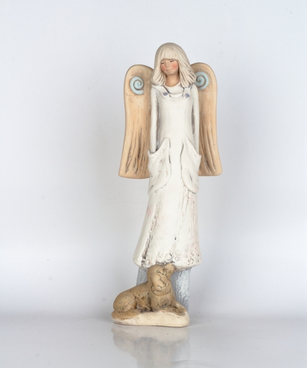 Soška anjela s psíkom 34cm