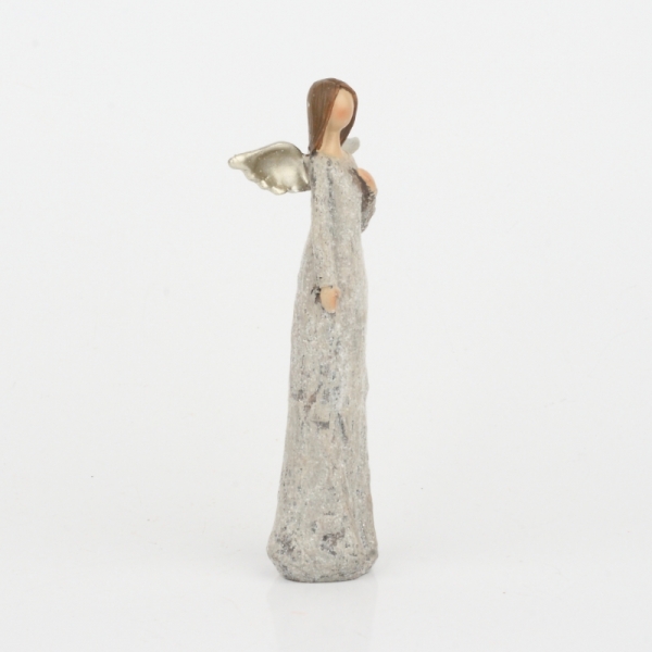 Soška anjela sa trblietavými šaty Ruka na srdci 13cm