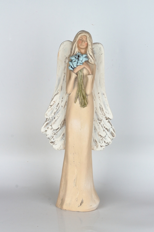Soška anjela stojaci s kyticou Kala 44cm