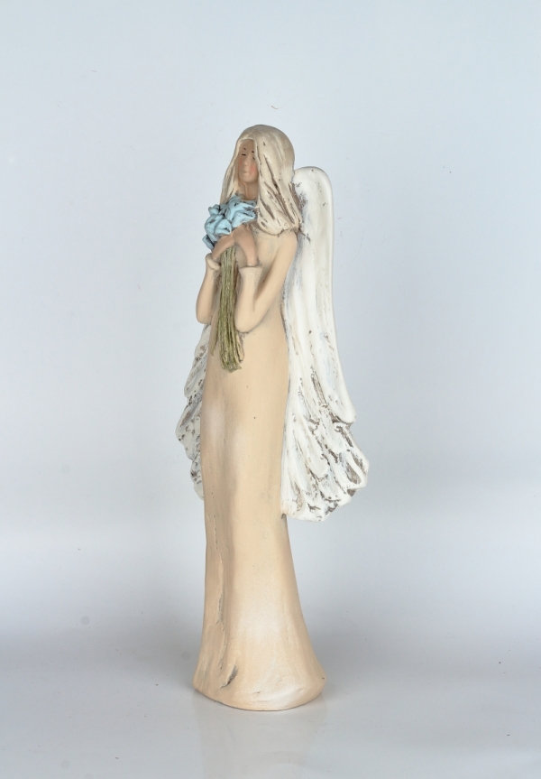 Soška anjela stojaci s kyticou Kala 44cm