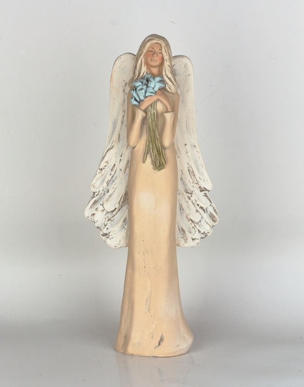 Soška anjela stojaci s kyticou Kala 44cm
