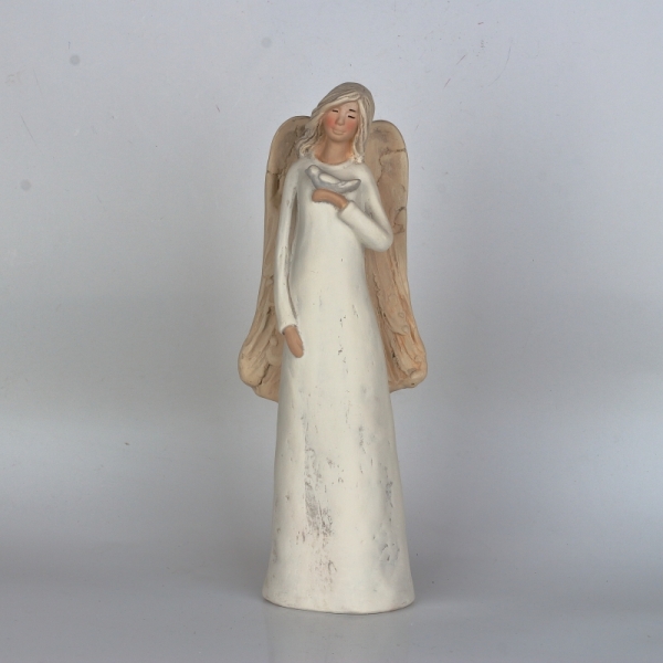 Soška anjela stojaci s vtáčikom 31cm